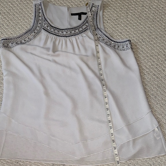 White House Black Market Dove Gray Sleeveless Overlay Top Embellished Neckline - Picture 4 of 11